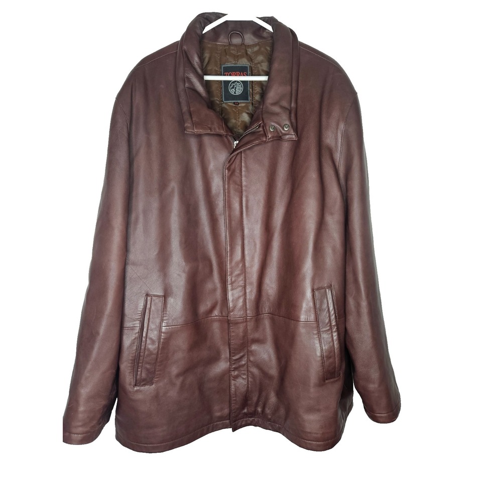 Torras Leather Jacket Mens 58 Brown Full‎ Zip Coat Classic Vintage